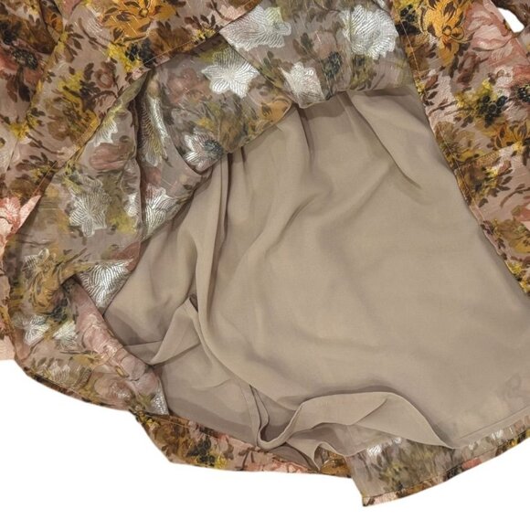 Greylin Floral Ruffle Long Sleeve Belted Dress Medium Multicolor - Picture 8 of 12